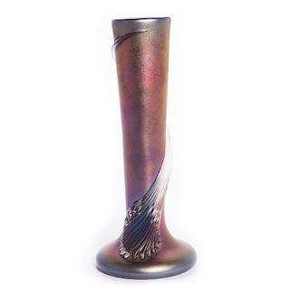 An opalescent art glass vase.