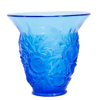 Blue Sunflower Vase, Signed Verlye.