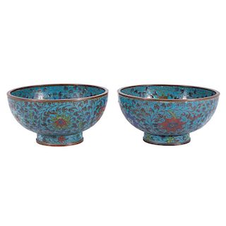Pair of Chinese cloisonne bowls, 16th - 17th century.