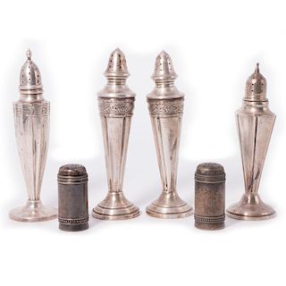 Two Pairs of Sterling Shakers and Two Single Sterling Shakers.