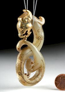 Chinese Han Dynasty Gilded Copper Jade Attachment