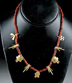 Colombian Gold & Amber Necklace - Masks, Grasshoppers