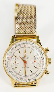 18 karat gold Breitling Chronomat mens wristwatch 217012 with stainless mesh band, probably model 808.  37mm