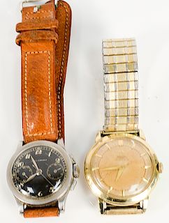 Two vintage mens wristwatches including an Omega Automatic, dial marked Tiffany & Co., initialed on back: F.A.C. (F. Ambrose Clark), 34mm and a Girard