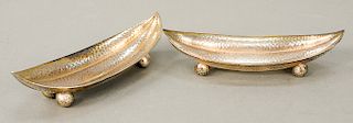 Tiffany & Co. pair of sterling silver hand hammered lobed dishes on ball feet, marked: Tiffany & Co. 4802 m 6350.  lg. 7 1/2 in.,...