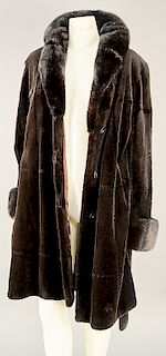 Shaved mink fur coat with silk interior, size large.  lg. 38 in.  Provenance: Estate from Long Island, New York