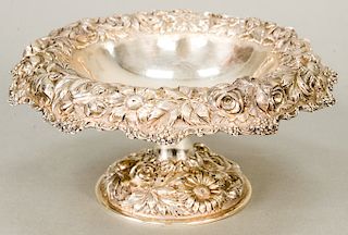 Stieff sterling silver compote with repousse edge.  ht. 4 1/2 in., dia. 9 1/4 in.,  13.8 t oz.  Provenance: Estate from Park A...
