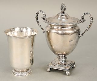 Two Continental silver pieces including a two handled cup and an open cup.  ht. 8 1/8 in. & ht. 5 in.,  19.4 t oz.