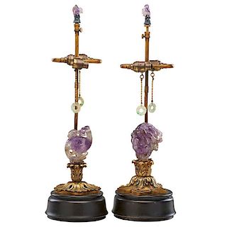 CHINESE AMETHYST AND GILTWOOD LAMPS
