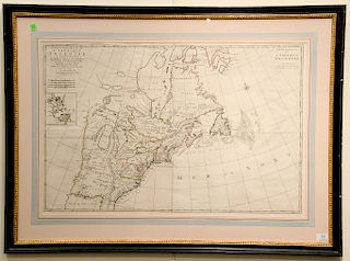 Pierre Mortier (1661-1711),  copper engraved hand colored outline map of North America,  Carte Nouvelle de l'Amérique Angloise C...