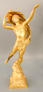 Eugene Marioton (1854-1933),  gilt bronze male figure,  "L' immortalite",  titled and signed on base.  ht. 28 1/2 in.