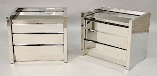 Pair of polished chrome and mirrored night stands, each with three drawers, possibly J. Robert Scott, similar to Modern Sinclair nig...