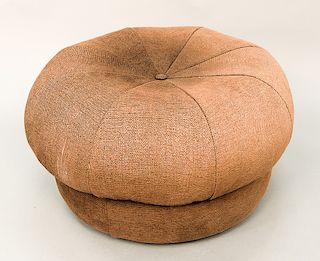 Brown upholstered footstool or poof, possibly B & B or J. Robert Scott.  ht. 15 1/2 in., dia. 28 in.  Provenance: Estate from Lo...