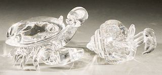 Two Steuben crystal crabs including a Hermit crab and a glass crab, both signed Steuben.  ht. 2 3/4 in. & ht. 4 in.  Condition:...