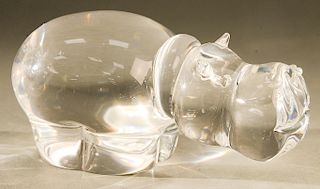 Large Steuben crystal hippopotamus glass figure, #8280, designed by George Thompson, signed on bottom.  lg. 7 in.  Condition: ve...