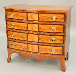 Federal bow front, four drawer chest, twelve panels, flame birch, Portsmouth, N.H., circa 1800. 