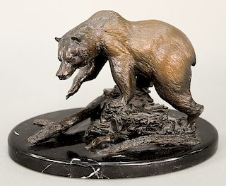 William Davis,  bronze grizzly bear on oval granite base,  signed on back: Wm. Davis A.P. 1987.  ht. 6 1/2 in., lg. 10 in.