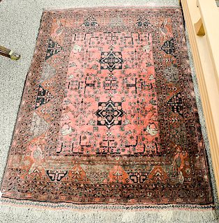 Oriental throw rug.  3'5" x 4'6"  Provenance: Estate of Robert Rintoul, Guilford, Connecticut