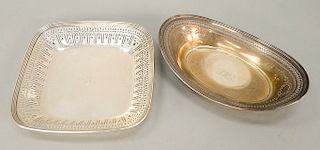 Two Tiffany & Co. sterling silver reticulated bowls, one oval marked Tiffany & Co. 18197B Makers 6290, and square marked: Tiffany &...