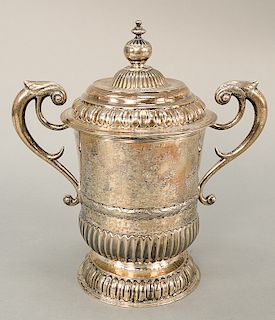 Silver cup with cover and two scrolled handles.  ht. 12 in.,   46.8 t oz.  Provenance: Estate from Park Avenue, Manhattan New...