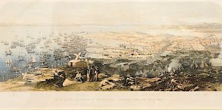 After W. Boosey,  colored lithograph,  "View of the Town and Harbour of San Francisco, California from the Signal Hill",  publ...