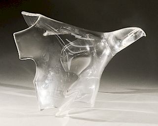 Large Steuben glass flying eagle crystal sculpture, #0155, designed by Paul Schulze, introduced 1975, signed on bottom of rim: Steub...