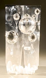 Steuben "Balloon Rally", designed by Bernard X Wolff circa 1985, Corning, New York, crystal sculpture cut and engraved seven hot air...
