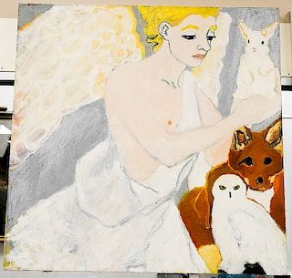 Betsy Podlach,  oil and egg tempera on linen,  "Angel",  signed on verso,  54" x 54"  Being sold with a copy of Lionheart...