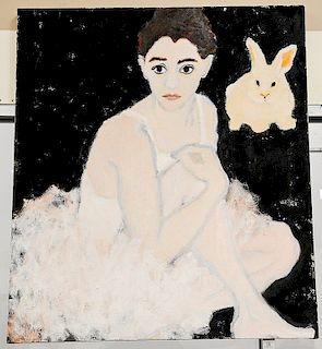 Betsy Podlach,  oil and egg tempera on canvas,  Ballerina and the Bunny 2015,  signed on verso,  50" x 44"  Being sold wit...