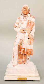 C. Joe Oreland Sr. (late 20th century),  carved marble sculpture of Indian,  "Speaking at the Council",  signed and dated on b...
