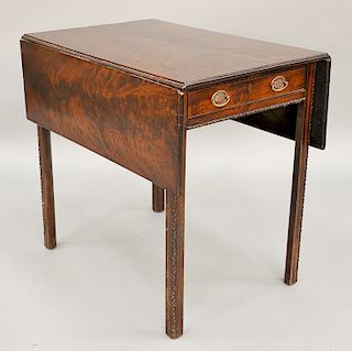 George II mahogany table with rectangular drop leaves and one drawer with carved frieze edge and legs, late 18th century.  ht. 28...