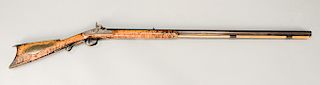Henry & P.S.J. & Co. percussion rifle, about 40 caliber, octagon barrel, top marked: Henry and engraved with bird lock marked: P.S.J...