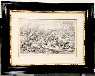 Adam Frans Van der Meulen (1632-1690),  copper engravings,  Framed Battle Scenes,  Illustrissimo Domino Cardo d'Albert Duci de...