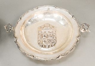 Peruvian silver basin with two handles with inscription including Diplomatic 1943, having Christie's label, marked Old Guzco, signed...