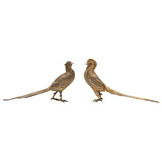 A PAIR OF STERLING SILVER PHEASANTS. MEXICO, 20TH CENTURY.