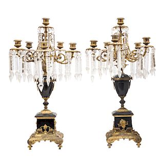 A PAIR OF BRONZE AND MARBLE CANDELABRA. FRANCE, 19TH CENTURY. 