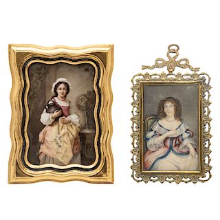 A PAIR OF MINIATURES: WATER CARRIER AND PORTRAIT OF A LADY. 19TH CENTURY.