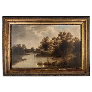 LANDSCAPE WITH A LAKE. ENGLAND, 19TH CENTURY.