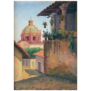 GUILLERMO GÓMEZ MAYORGA (MEXICO, 1887-1962). VIEW OF THE DOME OF SANTA PRISCA IN TAXCO. 