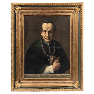SIGNED "PADILLA". PORTRAIT OF A BISHOP. MEXICO, 19TH CENTURY.