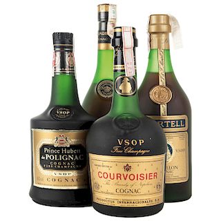 Cognac. Martell Medaillon, Courvoisier, Camus y Prince Hubert. Piezas: 4.