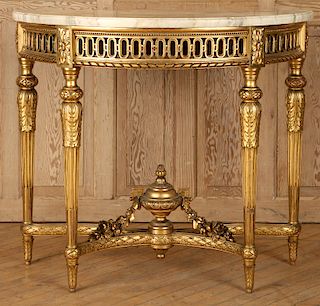 GILT WOOD FRENCH MARBLE TOP CONSOLE TABLE C.1900