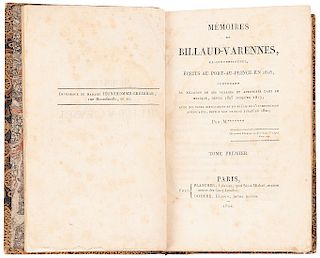 Billaud-Varenne, Jacques Nicolas. Memoires de Billaud - Varennes, Ex Conventionnel... Paris, 1821. Tomos I - II en un volumen.