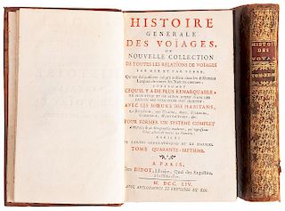 Prevost, Antoine Francois. Histoire Generale des Voyages... Paris, 1754. Tomos XLVII y XLXVIII. Piezas: 2.