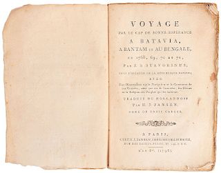 Stavorinus, Johan Splinter. Voyage par le Cap. de Bonne-Esperance a Batavia, a Bantam et au Bengale, en 1768, 69, 70 et 71. Paris, 1798
