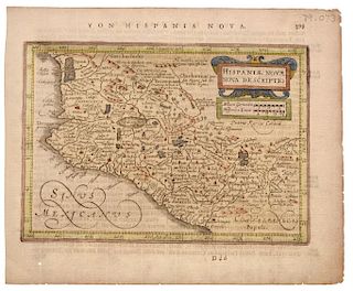 Mercator, G. - Hondius, Jodocus. Hispaniae Novae Nova Descriptio. Amsterdam: Janssonius Johannes, ca. 1648. Mapa coloreado,13.5 x 19 cm