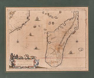 Blaeu, Joan. Insula S. Laurentii, vulgo Madagascar / Regna Congo et Angola. Amsterdam, 1662. Mapas grabados coloreados. Piezas: 2.