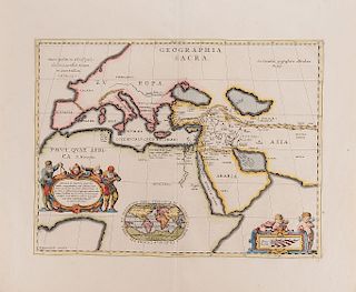 Ortelius, Abraham. Geographia Sacra. La Haye: Chez Pierre de Hondt, 1741.  Mapa grabado coloreado, 36 x 48 cm.