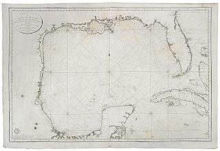 Carte des Còtes du Golfe du Mexique. París, 1800. Mapa grabado, 89.3 x 59.5 cm. Importante Carta Náutica sobre Texas.