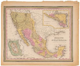Mitchell, Agustus. Mexico & Guatemala. Philadelphia, 1847. Mapa grabado, coloreado, 30 x 38 cm.